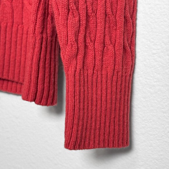 Vintage L.L. Bean Red Lambswool Blend Cable Knit Cardigan Sweater Size Small - Picture 4 of 15